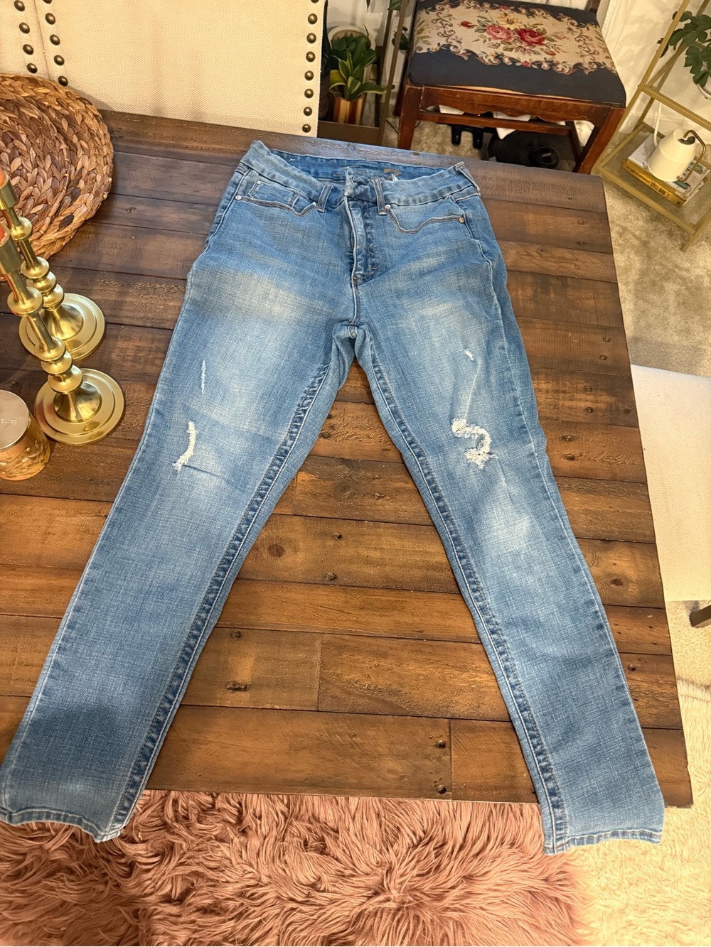 7 For All Mankind Light Blue Distressed Skinny Jeans